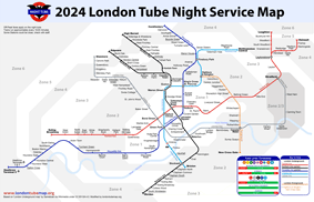 Mapa nocturno del metro de Londres 2024