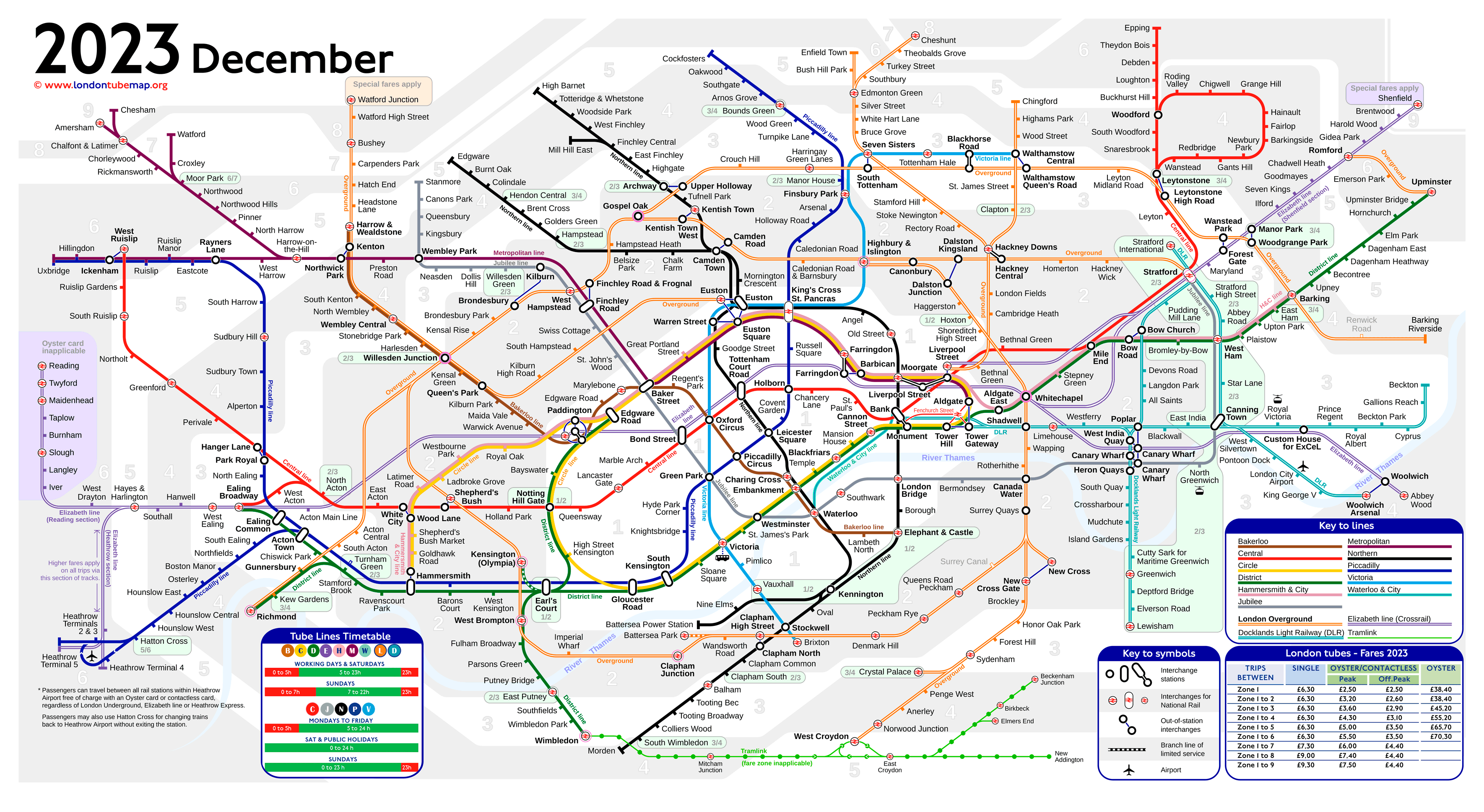 London Tube Map, updated 2023.