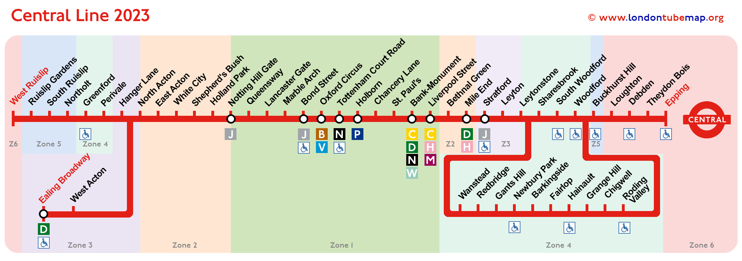 Map Of The Central Line red Line Updated 2023 