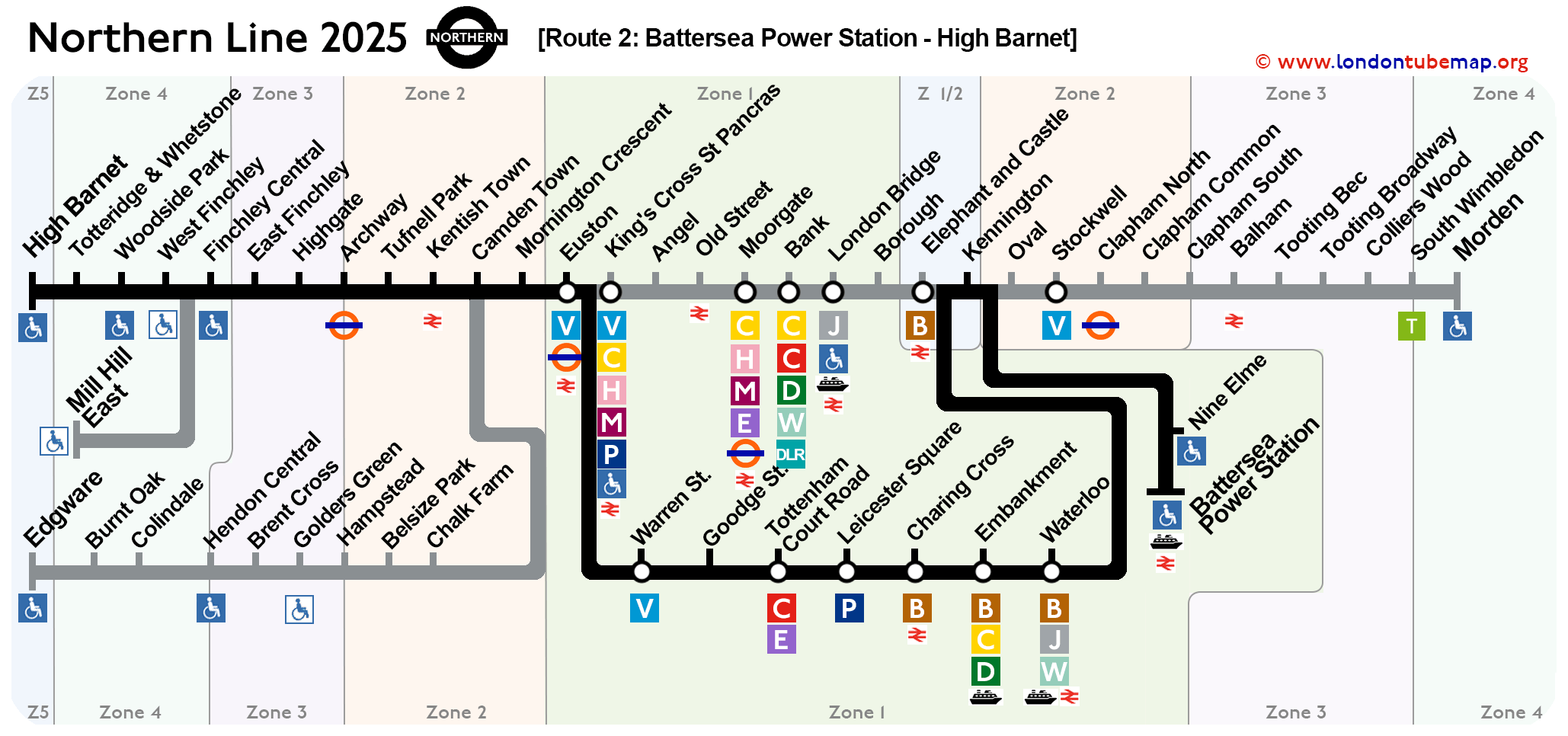 Northern line 2025 - Route Battersea Power Station High Barnet