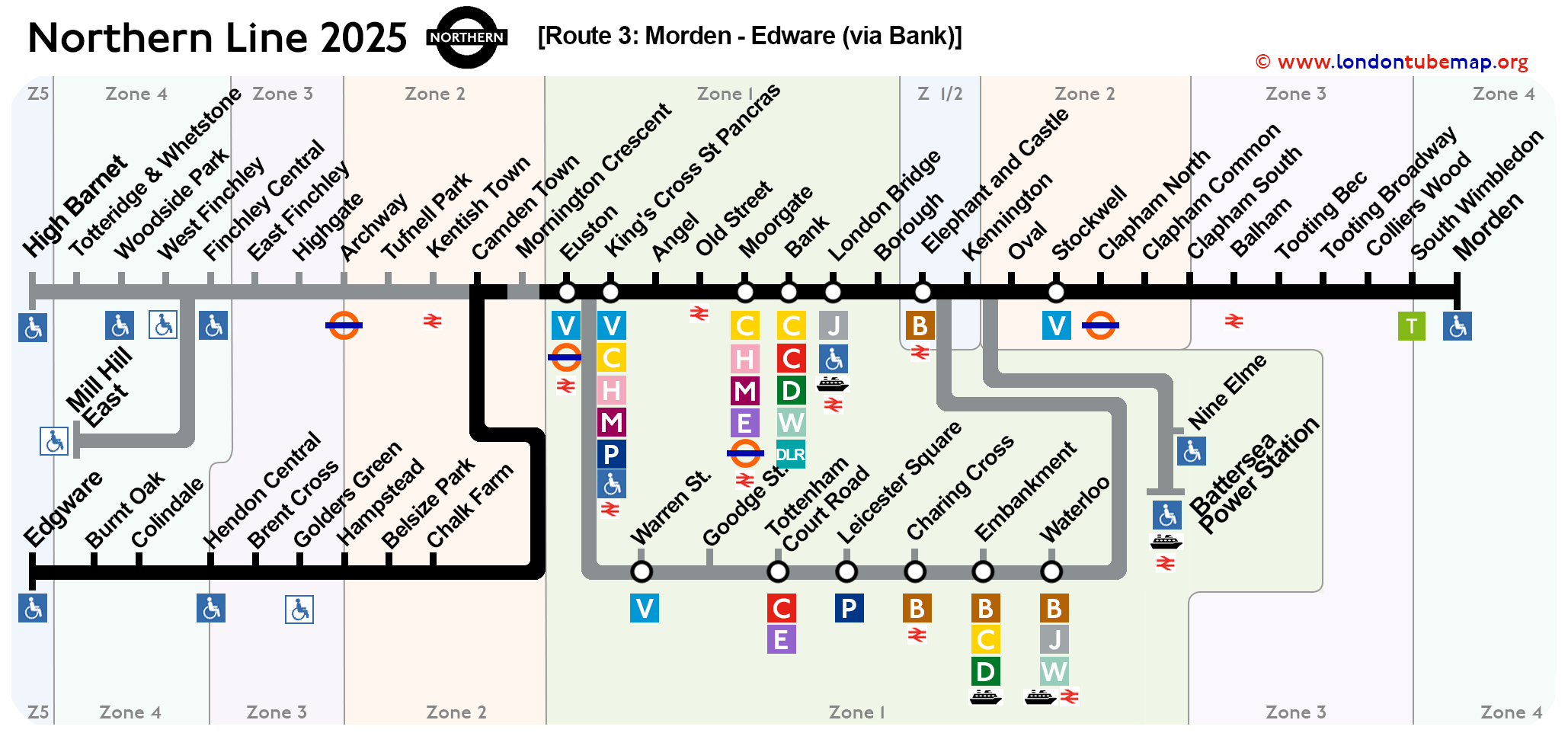 Northern line 2025 - Route Morden Edgware via Bank