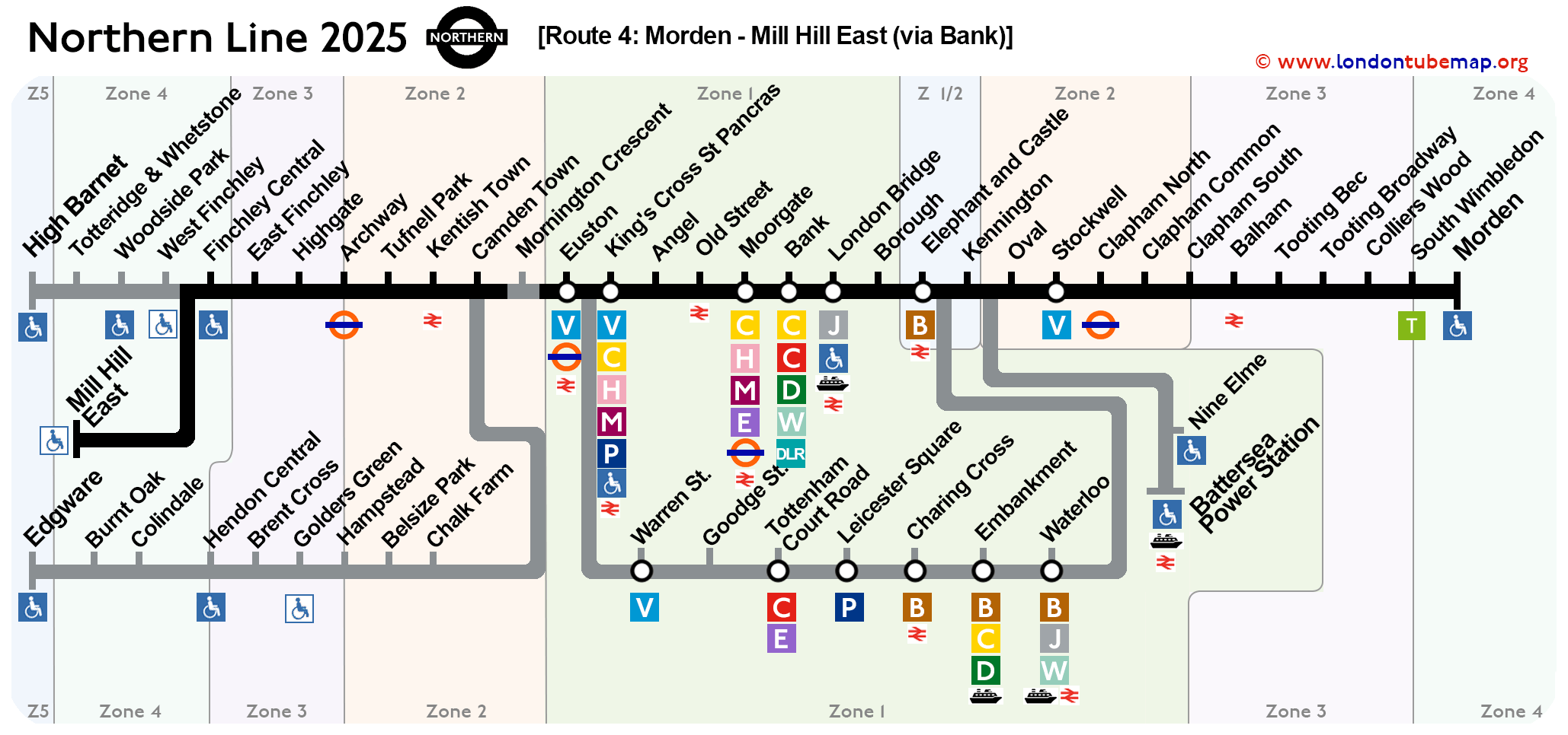 Northern line 2025 - Route Morden Mill Hill East via Bank