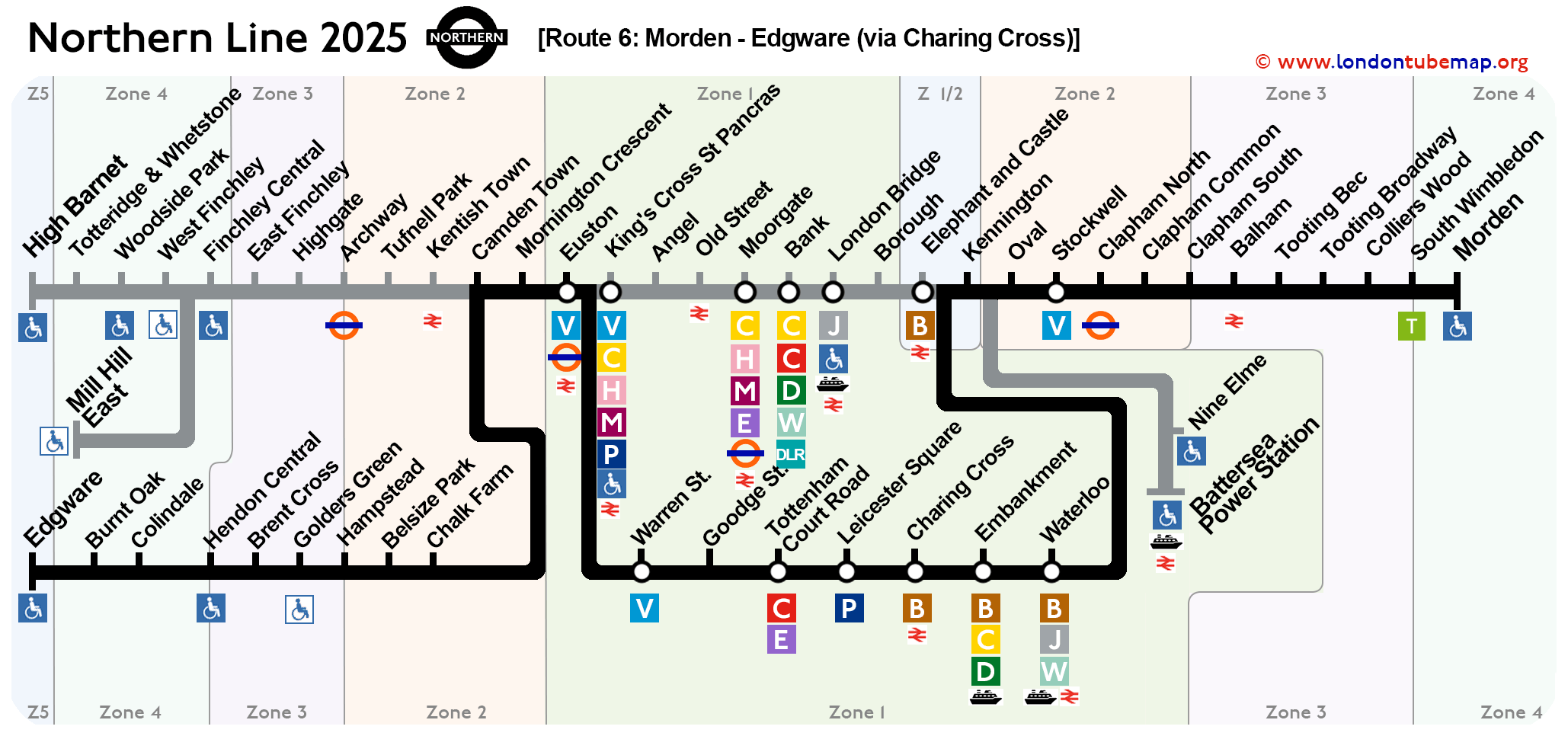 Northern line 2025 - Route Morden Edgware via Charing Cross